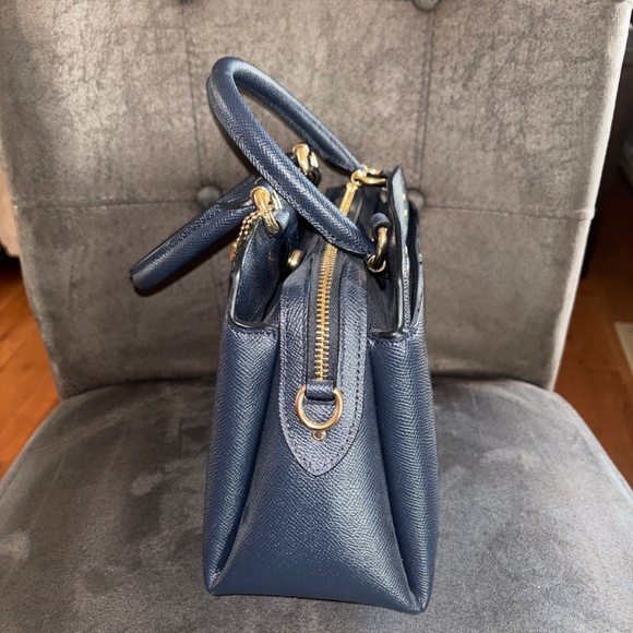 Coach Midnight Blue Leather Mini Lillie Carryall Handbag Gold Hardware - Picture 4 of 8